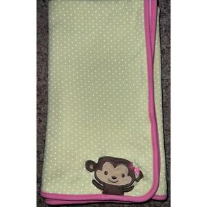 Carter's Child Of Mine Baby Blanket‎ Monkey Green Polka Dot Pink